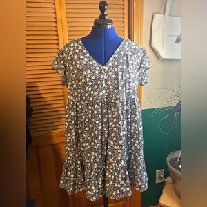 Floral Midi Dress in Black and White